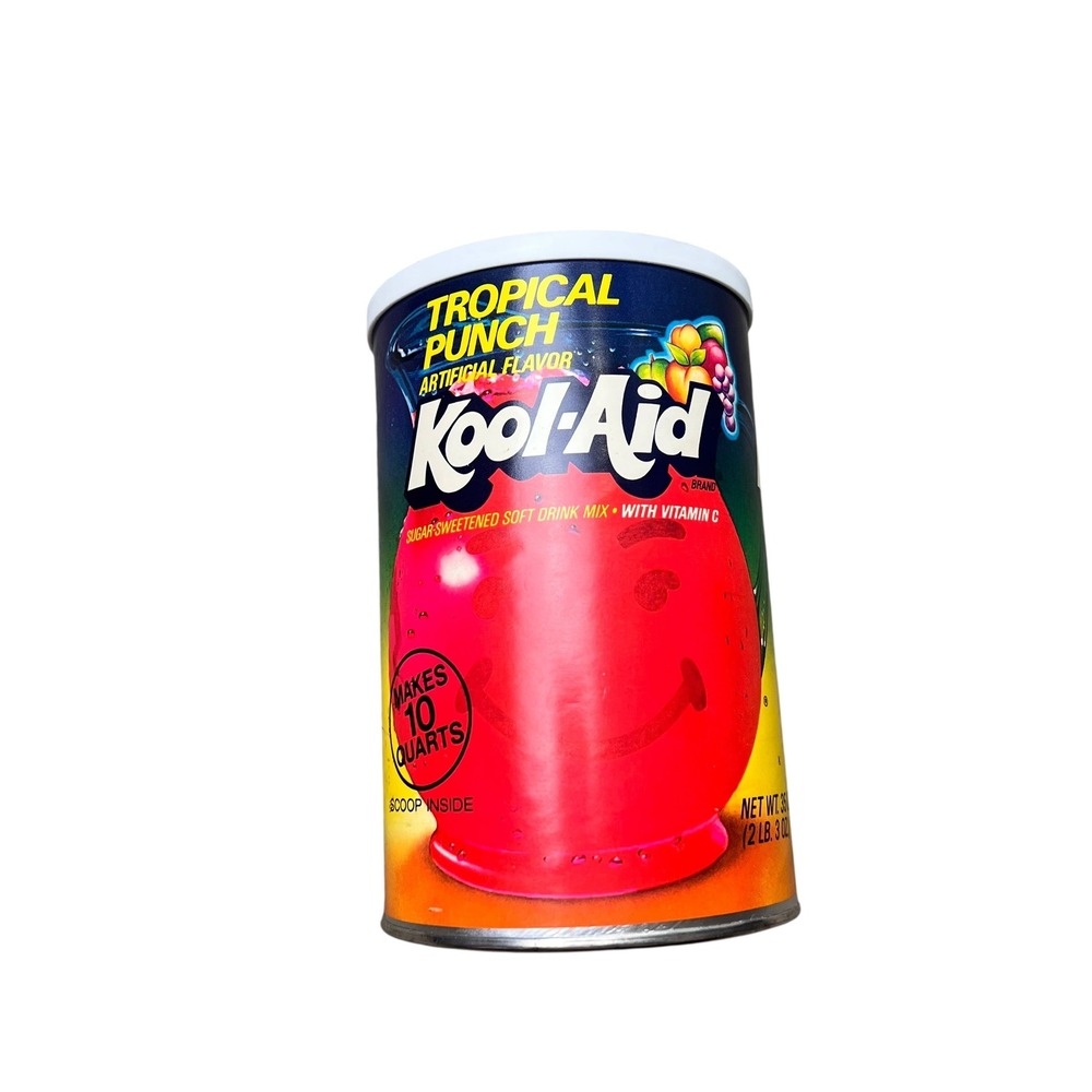 Vintage Kool-Aid Tropical Punch Handy Can 35oz Unopened Sealed Canister Scoop